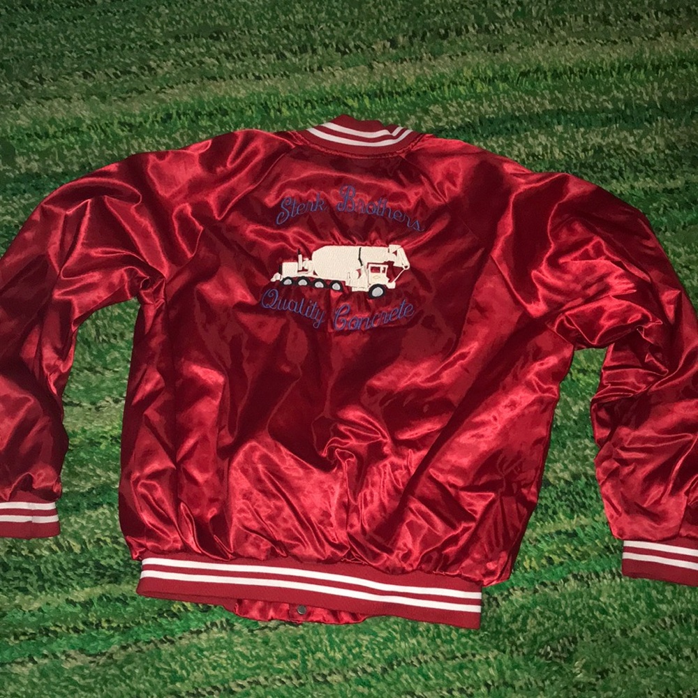 Red Satin Kids Jacket with Embroidered Truck